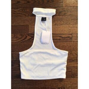 Womens Size S White Strapless Full Stretch Cutout Cropped Top With Collar NWT